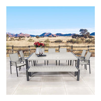 Ensemble de salle à manger extérieure avec banc AJUNION 9 pièces cadre en aluminium et meubles de patio en métal