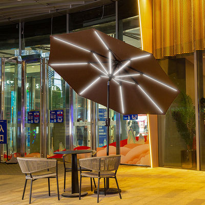 Café extérieur Patio Parasol de plage avec lumières LED solaires et pôle de centre en aluminium