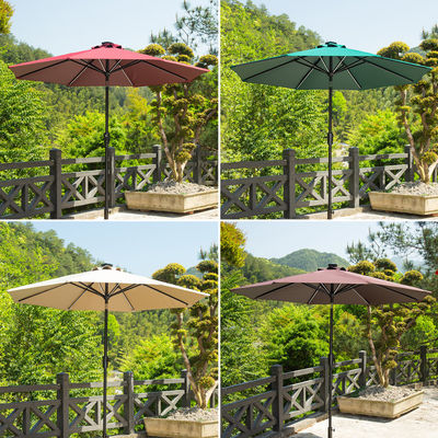 Café extérieur Patio Parasol de plage avec lumières LED solaires et pôle de centre en aluminium
