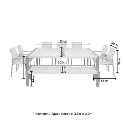 Ensemble de salle à manger extérieure avec banc AJUNION 9 pièces cadre en aluminium et meubles de patio en métal