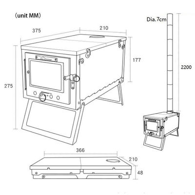 21*27.5*37.5 CM Mini Foyer de chauffage ultra-légère pliable pour camping en plein air Randonnée en noir