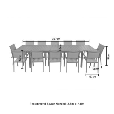 Ensemble de salle à manger extérieure en aluminium de style moderne 12 sièges fauteuil et table à manger extensible