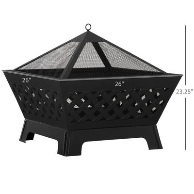Couvercle noir en métal Poche de feu à bois pour patio extérieur jardin jardin feu de camping