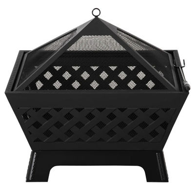 Couvercle noir en métal Poche de feu à bois pour patio extérieur jardin jardin feu de camping