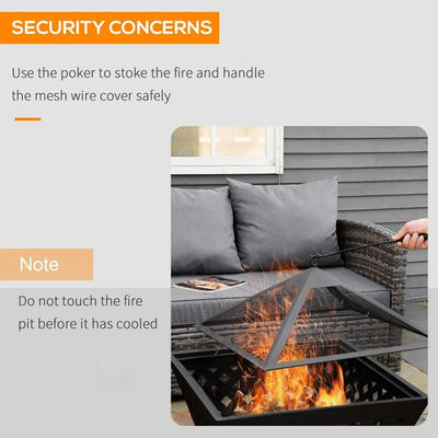 Couvercle noir en métal Poche de feu à bois pour patio extérieur jardin jardin feu de camping