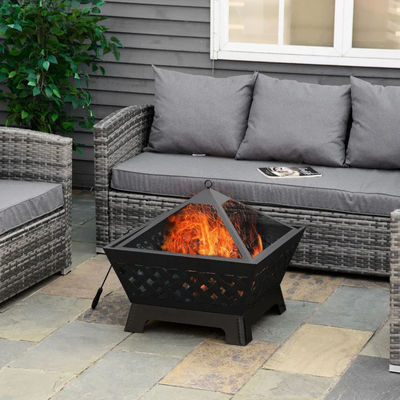 Couvercle noir en métal Poche de feu à bois pour patio extérieur jardin jardin feu de camping