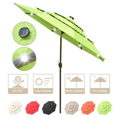 Logo personnalisé Café extérieur Jardin de plage Patio Parapluie avec 3 niveaux et lumières LED