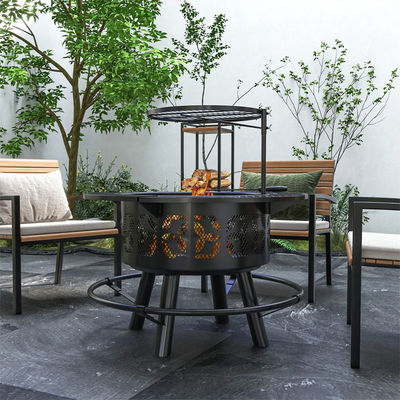 Réchauffement extérieur Portable en acier rond Foyer à bois Charbon de bois Grill Grill Kit de brûleur de foyer