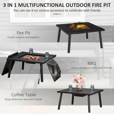 Détendez-vous dans le style carré en céramique bois brûlant la table du foyer pour le jardin du jardin du patio