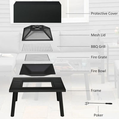 Détendez-vous dans le style carré en céramique bois brûlant la table du foyer pour le jardin du jardin du patio