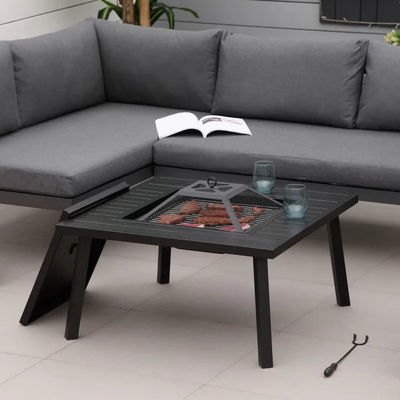 Détendez-vous dans le style carré en céramique bois brûlant la table du foyer pour le jardin du jardin du patio