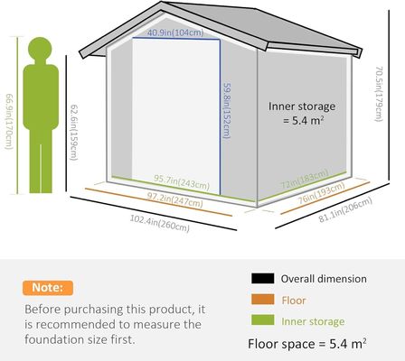 2.06D x 2.58W x 1.78H Mètre Porte coulissante double bâtiment de jardin en métal