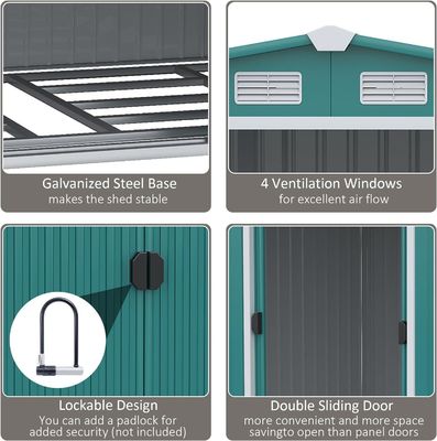 2.06D x 2.58W x 1.78H Mètre Porte coulissante double bâtiment de jardin en métal