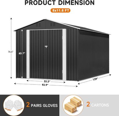 Étagère métallique de jardin imperméable à l'eau 8 x 12 FT avec 4 conduits d'aération et design durable de AJUNION