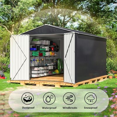 Étagère métallique de jardin imperméable à l'eau 8 x 12 FT avec 4 conduits d'aération et design durable de AJUNION