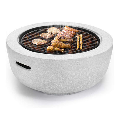 Blanc 3 en 1 rond Poêle à bois Charbon de bois Grill Table de barbecue Poêle à feu en pierre artificielle avec logo personnalisé