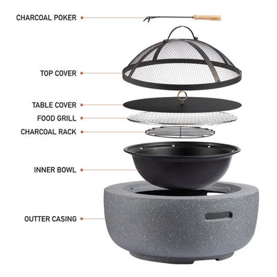 Blanc 3 en 1 rond Poêle à bois Charbon de bois Grill Table de barbecue Poêle à feu en pierre artificielle avec logo personnalisé