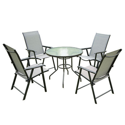Ensemble de jardin en extérieur en aluminium avec table à manger en verre rond et chaises Teslin