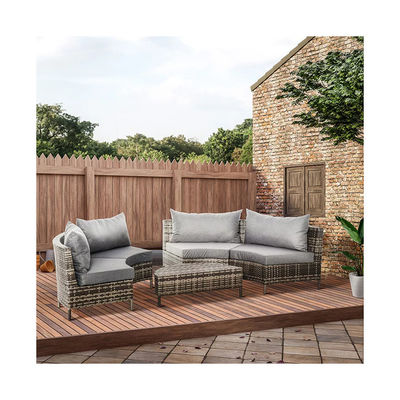 Cadre de tubes en acier 5 pièces mobilier de patio extérieur avec chaises en rotin PE et ottomans