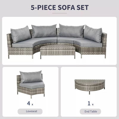 Cadre de tubes en acier 5 pièces mobilier de patio extérieur avec chaises en rotin PE et ottomans