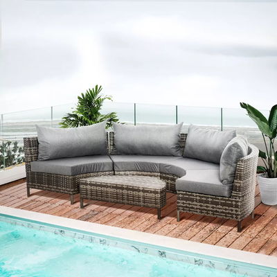 Cadre de tubes en acier 5 pièces mobilier de patio extérieur avec chaises en rotin PE et ottomans