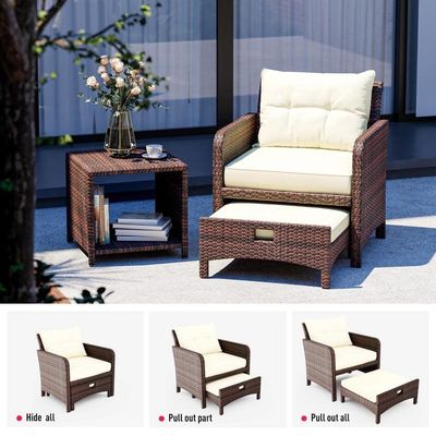 27.95 x 26.38 x 29.53 pouces. AJUNION Chaises de patio extérieures en rotin à 5 pièces avec Ottomans