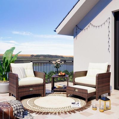 27.95 x 26.38 x 29.53 pouces. AJUNION Chaises de patio extérieures en rotin à 5 pièces avec Ottomans