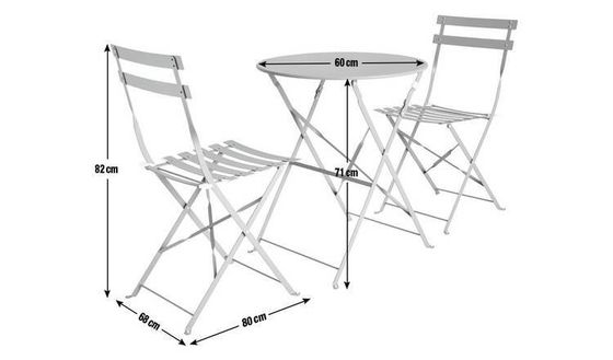 Ensemble de jardin en acier métallique élégant pour patio jardin maison W80xD68xH82cm Outdoor Bistro Set