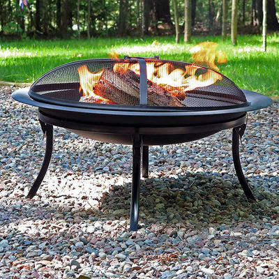 Patio extérieur jardin jardin feu de camping rond métal feu Pit Bowl avec Poker en noir
