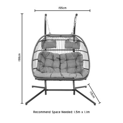 Chaise suspendue extérieure AJUNION Double siège Wicker Rattan oeuf patio Balances avec support