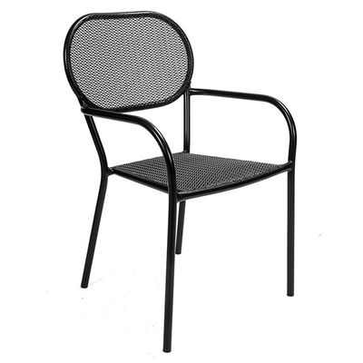 Bistro extérieur Café jardin patio métallique des tables rondes en fer et des chaises avec un trou de parapluie dans un design moderne