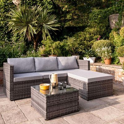 Leisure Outdoor AJUNION 4 sièges Wicker Rattan Meubles de jardin Sofa coin Salon ensemble