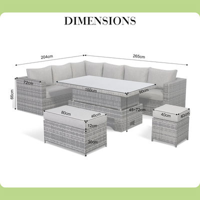 Design moderne Tout temps Sofa d'angle avec table réglable L.265 X W.204 X H.66cm