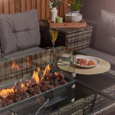 Détente en extérieur cadre de tube en acier AJUNION Wicker Rattan Garden Set avec table du foyer