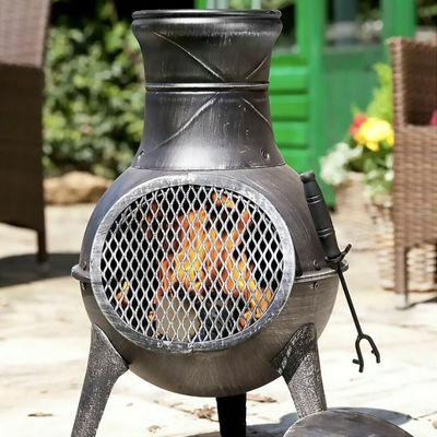 Métal patio extérieur arrière-cour jardin camping acier lourd cheminée à bois charbon de bois cheminée cheminée cheminée avec casquette de pluie