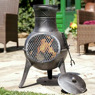Métal patio extérieur arrière-cour jardin camping acier lourd cheminée à bois charbon de bois cheminée cheminée cheminée avec casquette de pluie