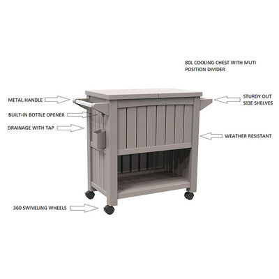Conception traditionnelle 3 en 1 chariot portable de refroidisseur de glace extérieur avec quatre roues