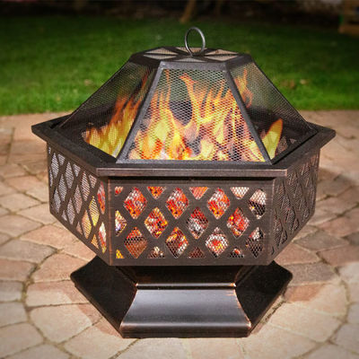 Hexagone Crossweave acier bois brûlant la fosse de feu Bowl pour le patio extérieur et le jardin