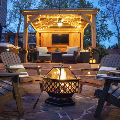 Hexagone Crossweave acier bois brûlant la fosse de feu Bowl pour le patio extérieur et le jardin