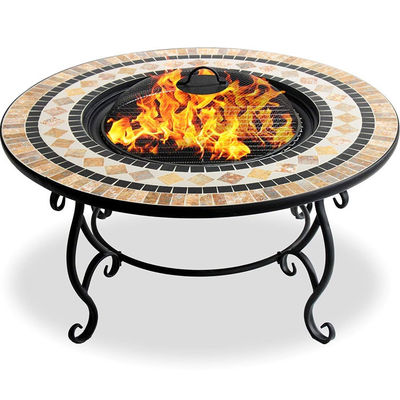 Puits de feu en mosaïque multifonctionnel pour camping au feu de camping et table de barbecue au charbon de bois