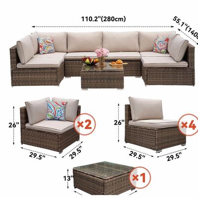 Améliorez votre patio avec AJUNION 7 pièces de meubles en coussins bruns et en rotin PE
