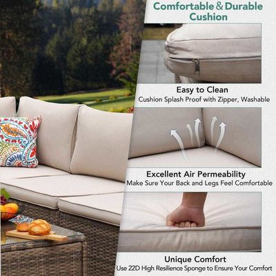 Améliorez votre patio avec AJUNION 7 pièces de meubles en coussins bruns et en rotin PE