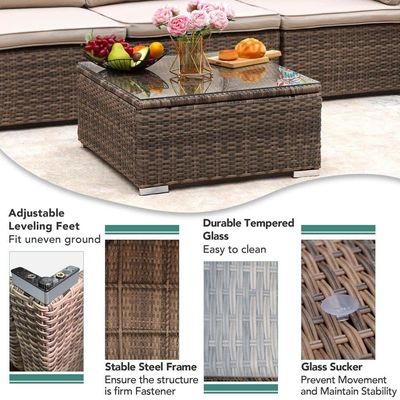 Améliorez votre patio avec AJUNION 7 pièces de meubles en coussins bruns et en rotin PE