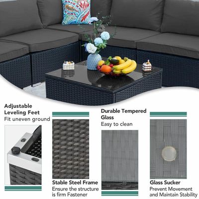 AJUNION Wicker Rattan PE Couchette sectionnelle de jardin ensemble de meubles de patio ensemble de conversation de meubles d'extérieur