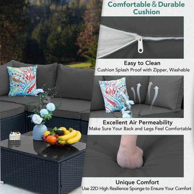 AJUNION Wicker Rattan PE Couchette sectionnelle de jardin ensemble de meubles de patio ensemble de conversation de meubles d'extérieur