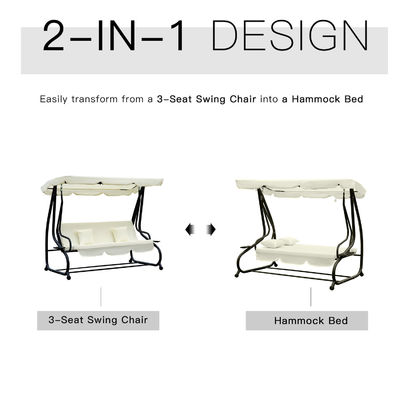 Chaise suspendue à balançoire de jardin avec revêtement en poudre et crochet à ressort W120xL200xH164cm