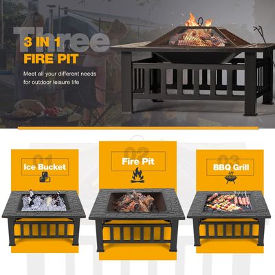 30 livres de métal carré de la table du foyer 32 pouces bois brûlant barbecue pour jardin de camping