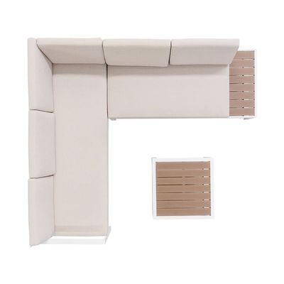 AJUNION Ensemble de mobilier extérieur en forme de L Ensemble de salon en aluminium avec finition en teck plastique