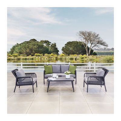 Cadre en aluminium AJUNION Tissage à la corde Meubles de jardin Salon canapé avec plateau de table HPL