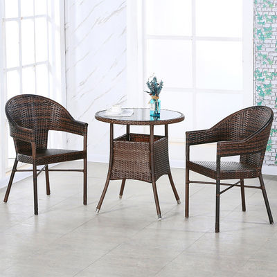 Logo personnalisé Table à manger en rotin PE tissé et chaises pour hôtel Outdoor Patio fauteuil